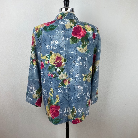 90s Y2K Danielle B Blue Woman 12 Floral Blazer Rayon Flax Cottagecore Career Art - Picture 6 of 9
